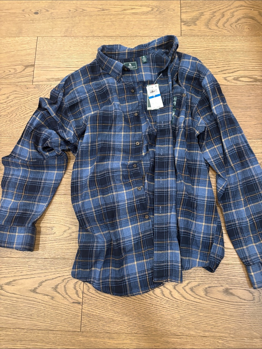 Mens Blue Bass Plaid Button-Down Shirt - Lightweight Flannel x large